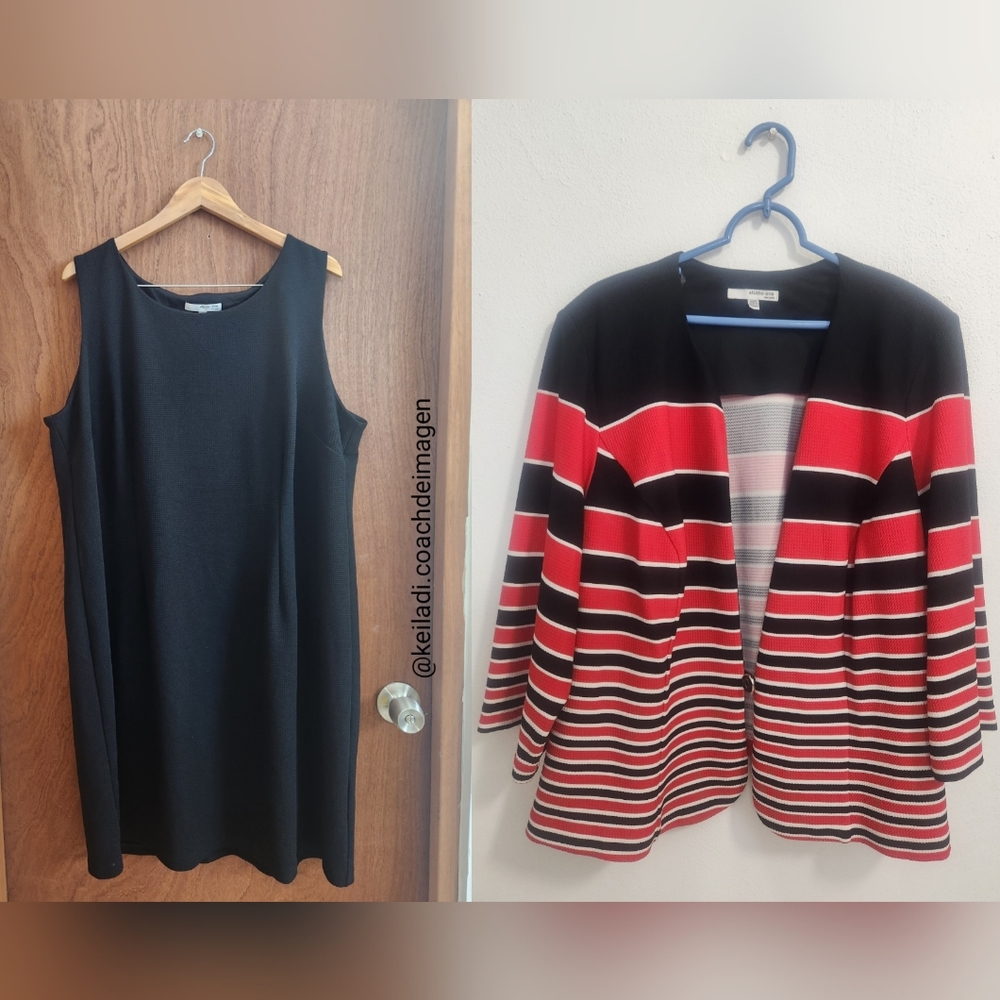 STUDIO ONE PLUS SIZE MULTI COLOR BLAZER WITH BLACK MIDI DRESS SIZE 22W